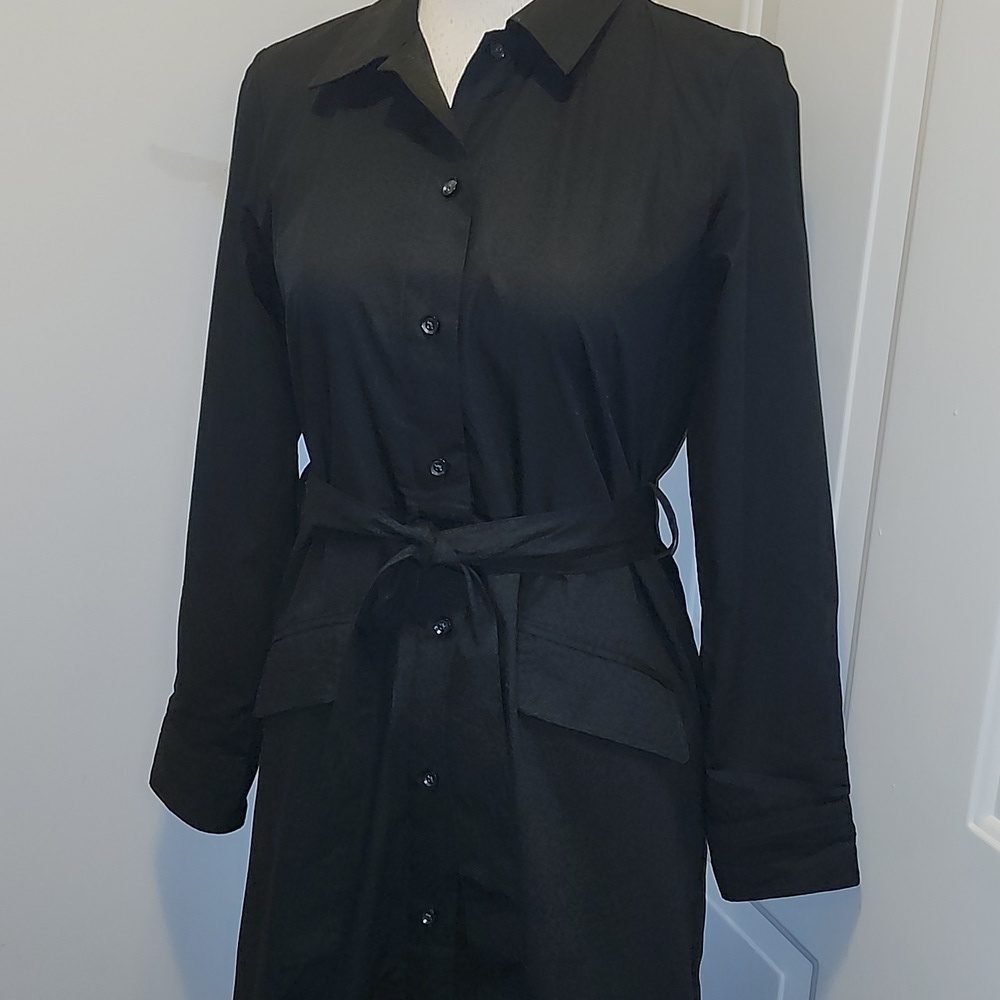 Banana Republic Women's Black Shirt dress Midi Small Belted Cotton Long Sleeve